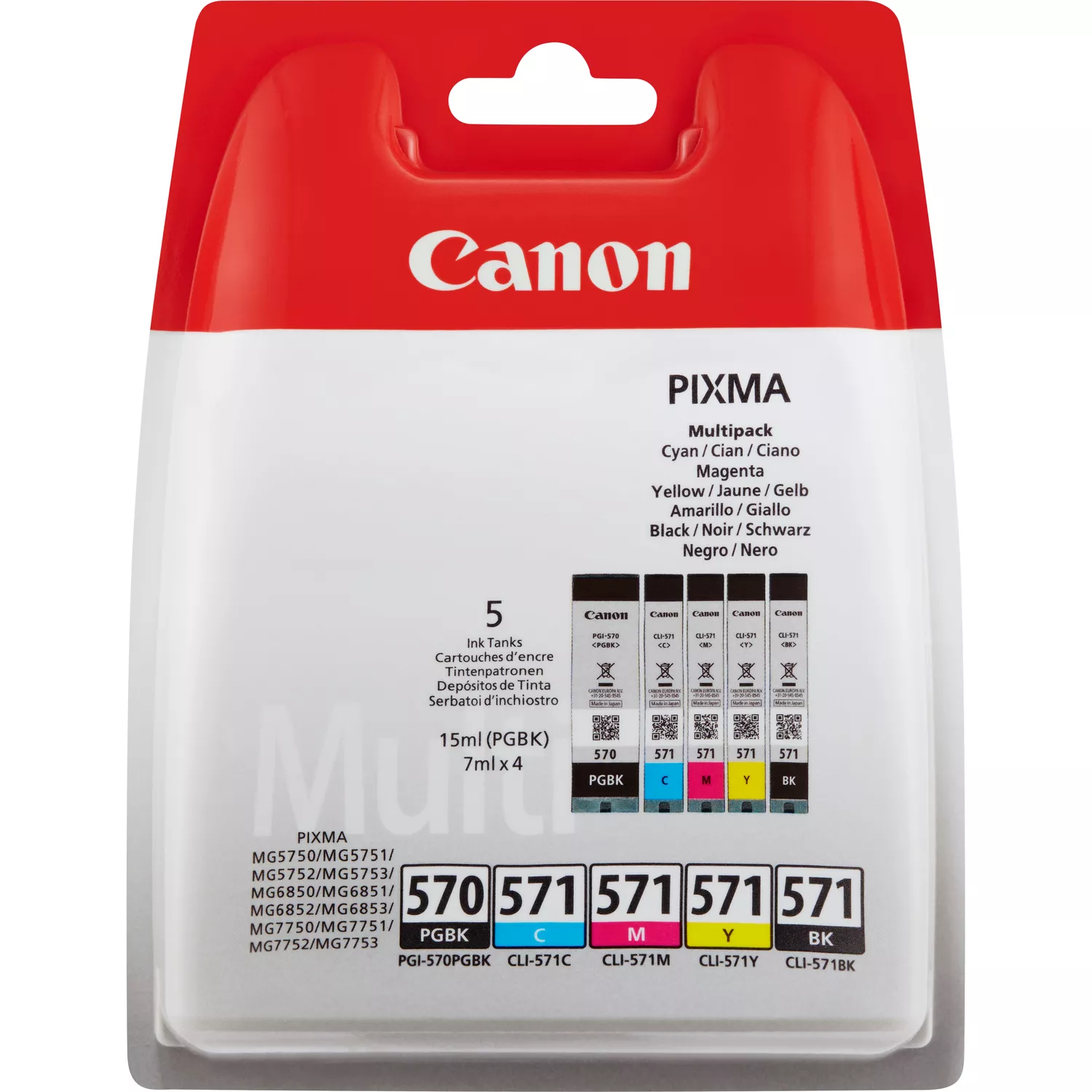 Canon PGI570 / CLI571 Pack de 5 Cartuchos de Tinta Originales - 0372C004