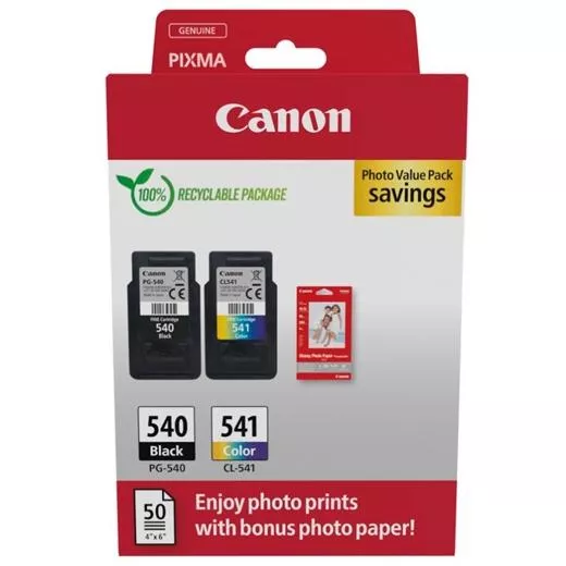 Canon PG540 Negro + CL541 Color Pack de Cartuchos de Tinta Originales - 5225B006 Pack Foto papel