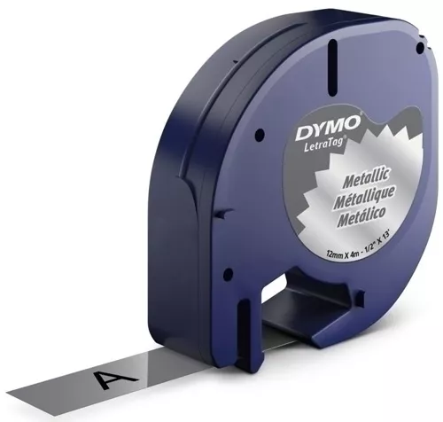 Compatible Dymo LetraTag S0721740 Cinta de Etiquetas Generica para Rotuladora - Texto negro sobre fondo metalico verde - Ancho 12mm x 4 metros (91209)