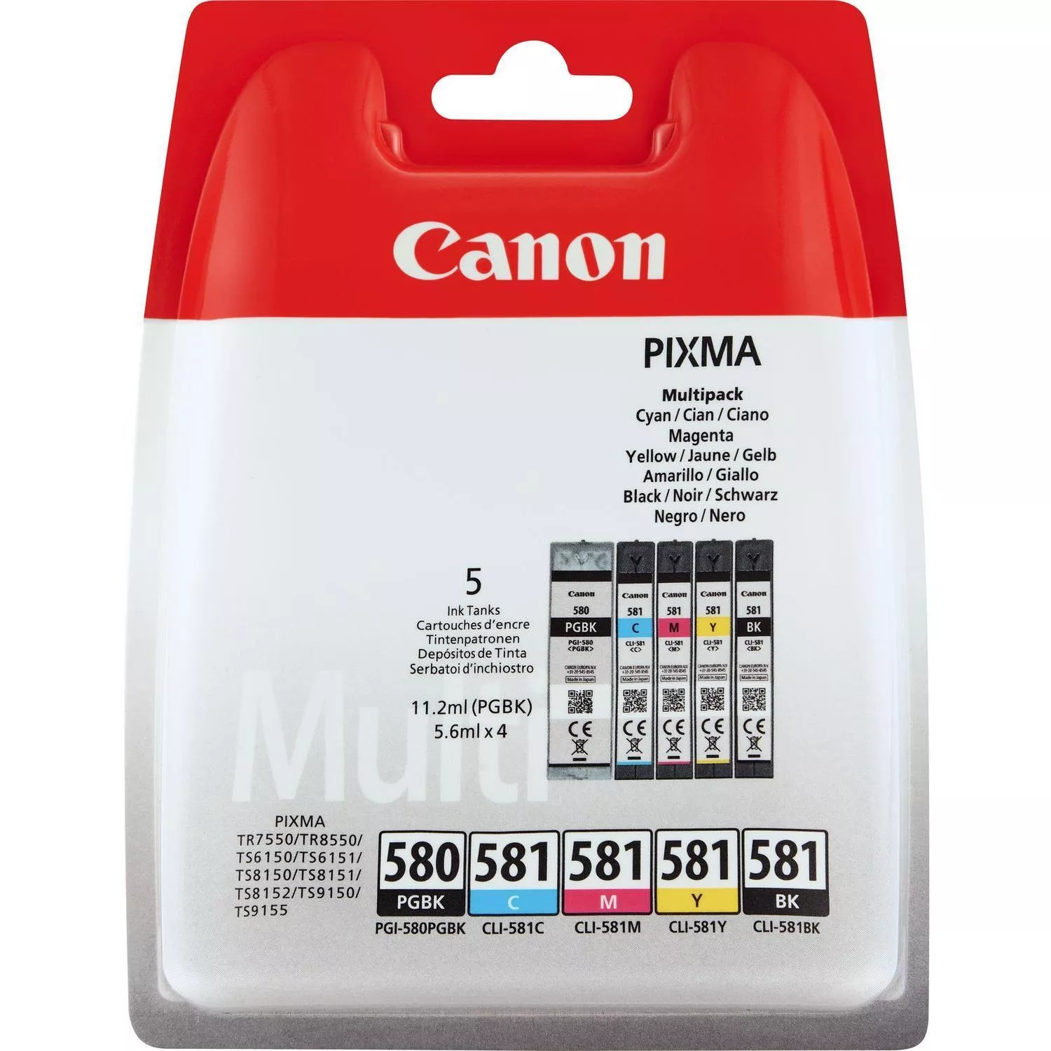 Canon PGI580 / CLI581 Pack de 5 Cartuchos de Tinta Originales - 2078C005