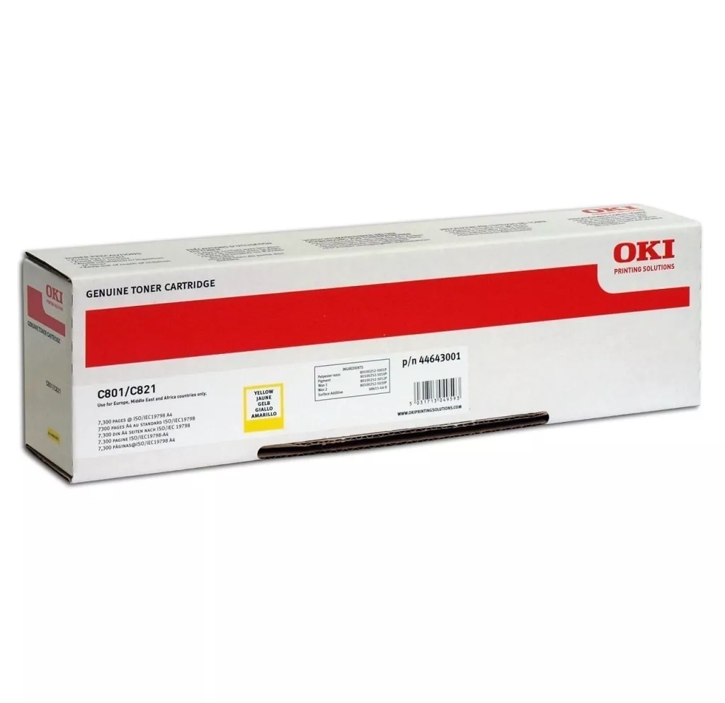 TONER OKI C801/C821 AMARILLO (7.300 P&Aacute;GINAS)