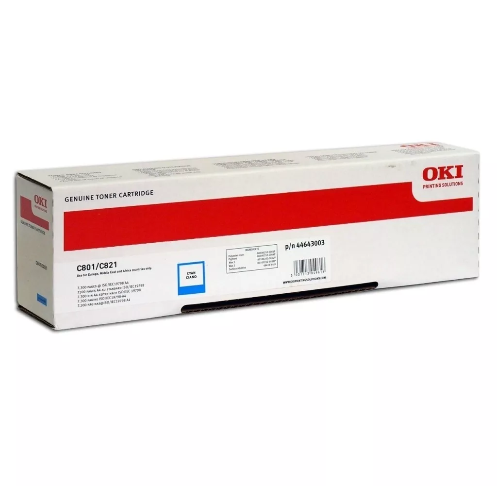 TONER OKI C801/C821 CIAN(7.300 P&Aacute;GINAS)