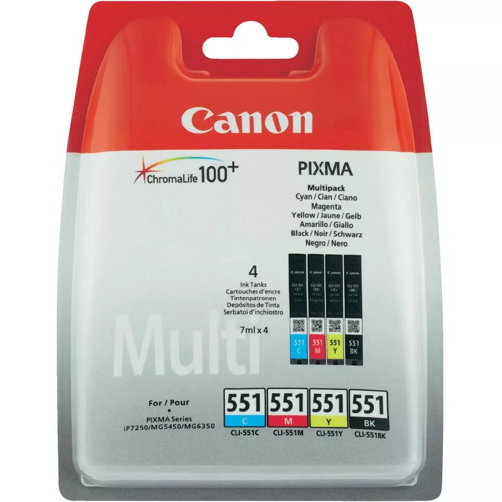 Canon CLI551 Pack de 4 Cartuchos de Tinta Originales - 6509B009