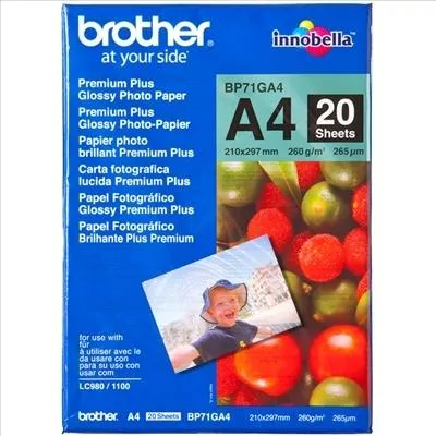 BROTHER PAPEL FOTOGR&Aacute;FICO GLOSSY PREMIUM A4: PACK DE 20 HOJAS DE PAPEL BRILLO DE 260 G/M2.