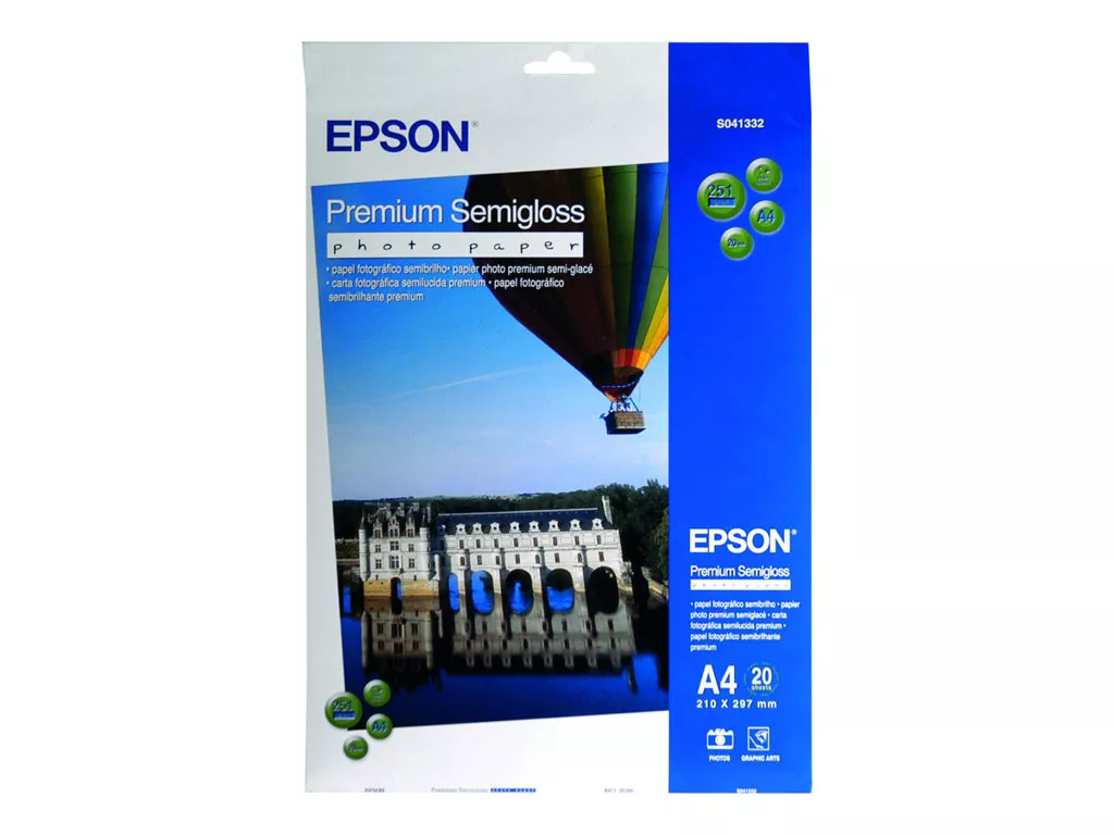 EPSON PAPEL FOTOGR&Aacute;FICO SEMIBRILLO (PREMIUM SEMIGLOSSY PHOTO) A4, 20 HOJAS DE 251G.