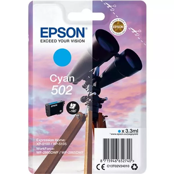 Epson 502 Cyan Cartucho de Tinta - C13T02V24010 Original