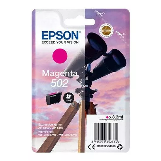 Epson 502 Magenta Cartucho de Tinta - C13T02V34010 Original