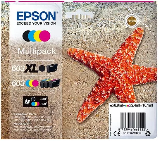 Epson 603XL negro / 603 colores Pack de 4 Cartuchos de Tinta Originales - C13T03A94010