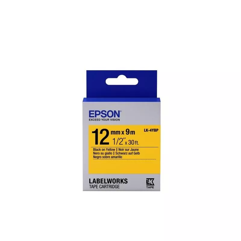 EPSON CINTA NEGRO SOBRE AMARILLO PASTEL 12MMX9MM - LK-4YBP