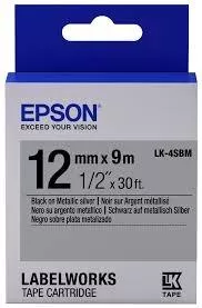 EPSON CINTA MET&Aacute;LICA - LK-4SBM PLATA/NEGRO MET&Aacute;LICO 12/9