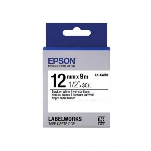 EPSON CINTA EST&Aacute;NDAR NEGRA / BLANCA 12MMX9M LK-4WBN