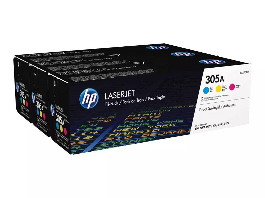 HP CE411A / CE412A / CE413A Pack de 3 Cartuchos de Toner Originales - 305A