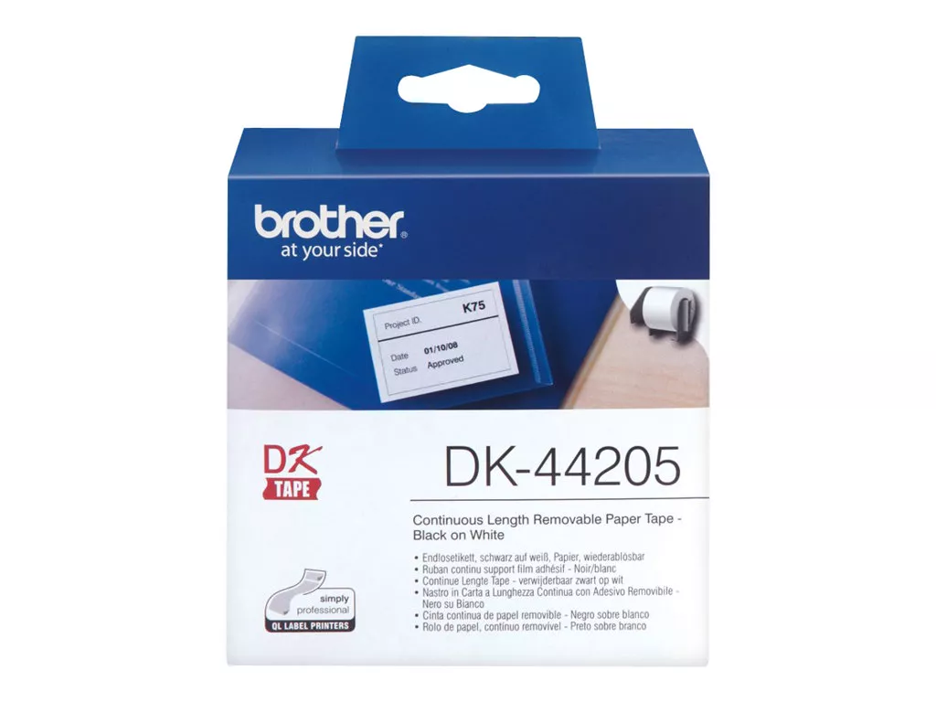 Brother DK44205 - Etiquetas Removibles Originales de Tama&ntilde;o personalizado - Ancho 62mm x 30,48 metros - Texto negro sobre fondo blanco