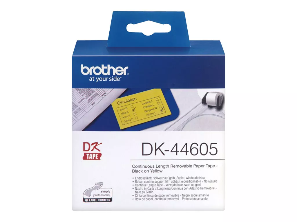 BROTHER CINTA DE PAPEL CONTINUO REMOVIBLE AMARILLA, 62MM X 30,48M