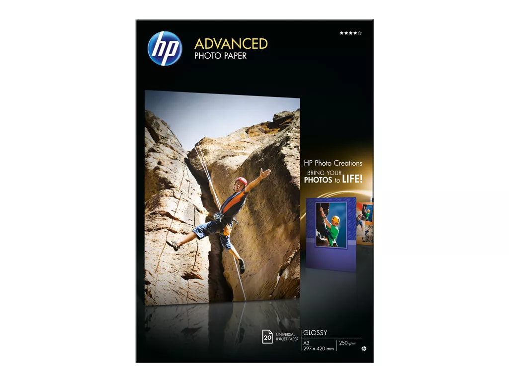 HP PAPEL FOTOGR&Aacute;FICO CON BRILLO ADVANCED 250GR/M2 TAMA&Ntilde;O A3, 297X420MM, 20 HOJAS