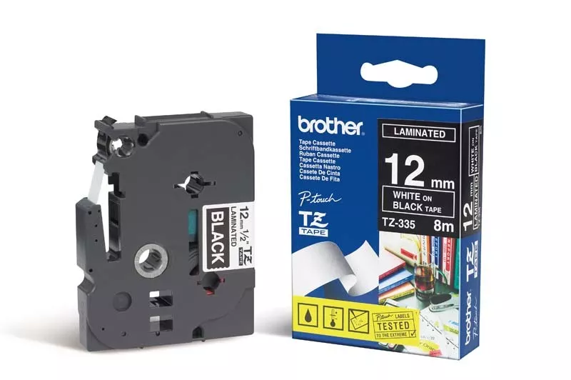 BROTHER CINTA ROTULADORA LAMINADA BLANCO SOBRE NEGRO DE 12MMX8M