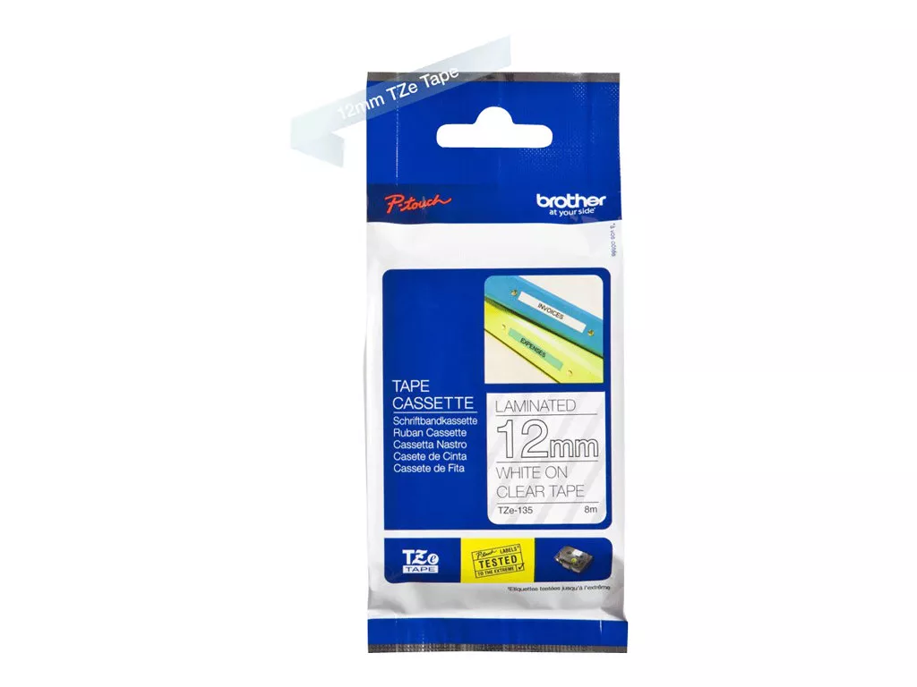 BROTHER CINTA ROTULADORA LAMINADA TRANSPARENTE SOBRE BLANCO DE 12MMX8M