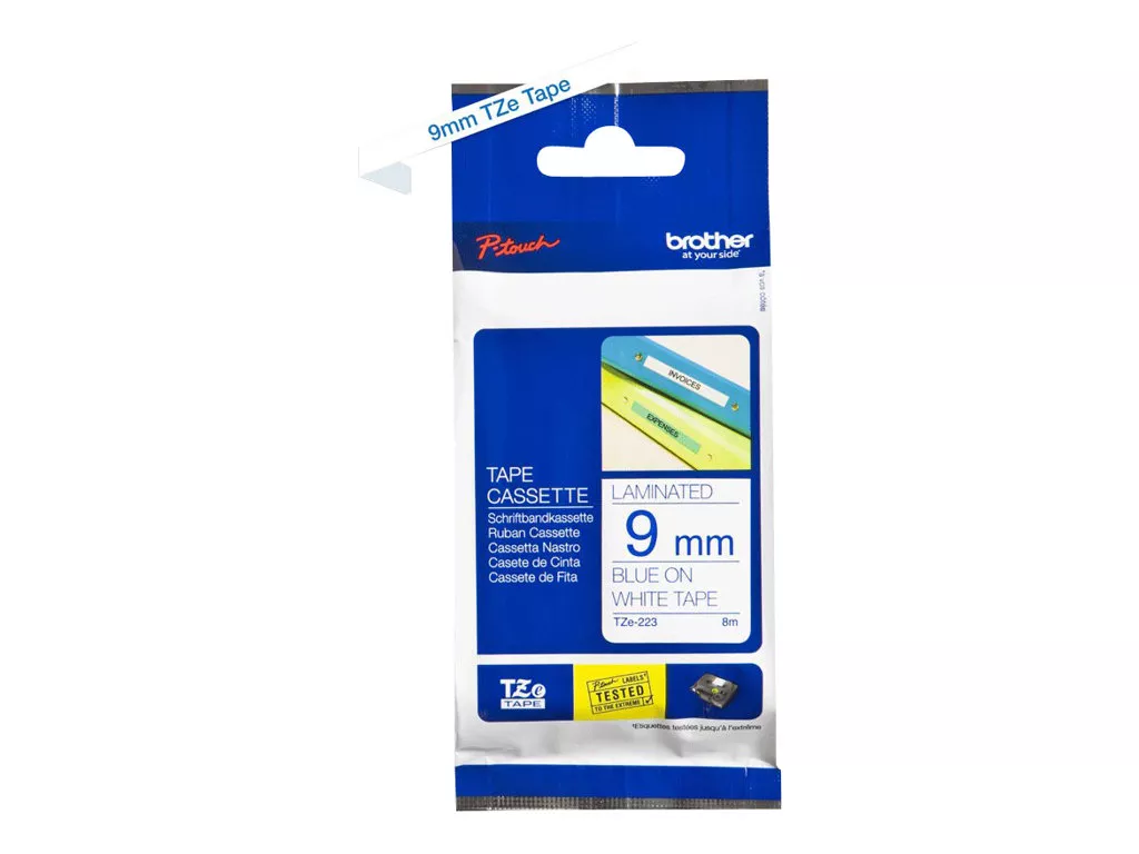 BROTHER CINTA ROTULADORA LAMINADA BLANCO SOBRE AZUL DE 9MM