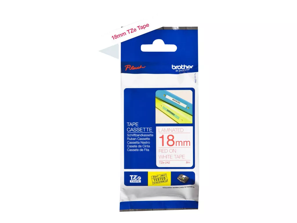 BROTHER CINTA ROTULADORA LAMINADA BLANCO SOBRE ROJO DE 18MMX8M