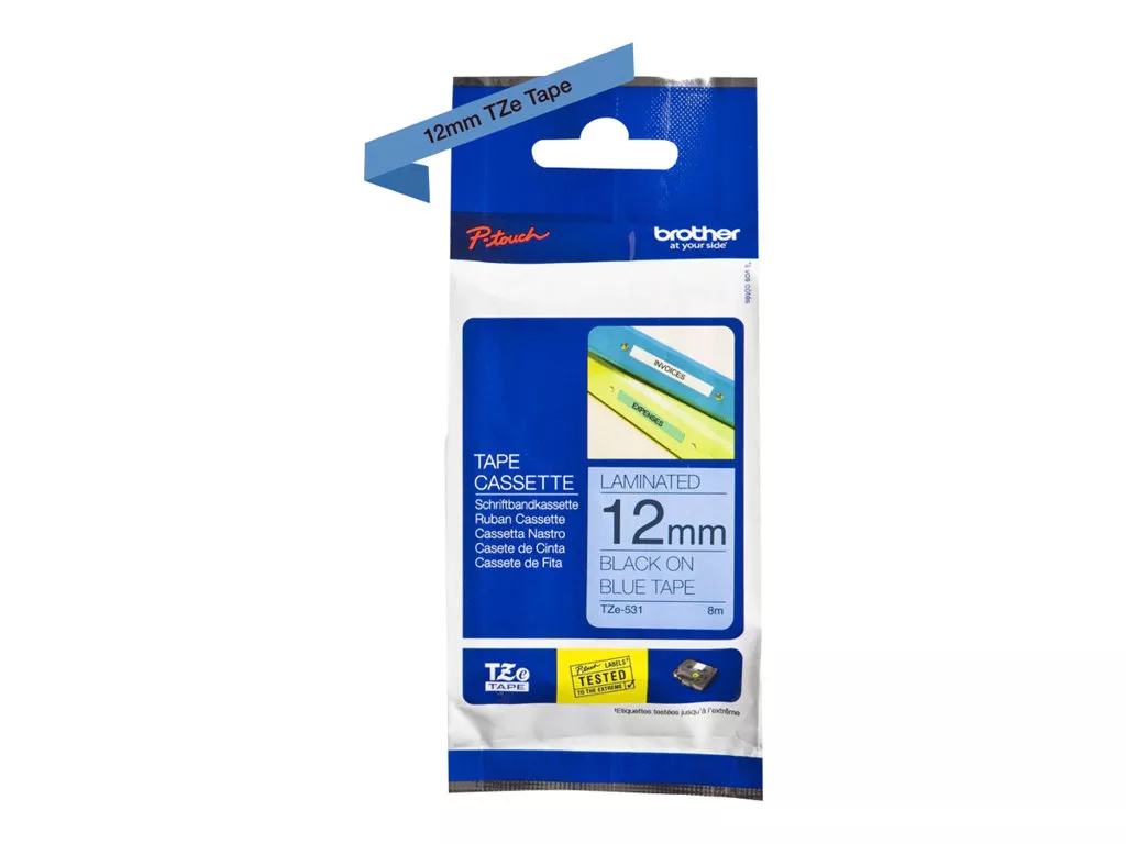 BROTHER CINTA ROTULADORA LAMINADA AZUL SOBRE NEGRO DE 12MM