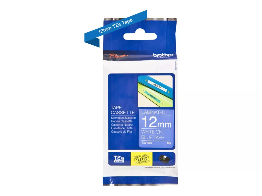 BROTHER CINTA ROTULADORA LAMINADA AZUL SOBRE BLANCO DE 12MM