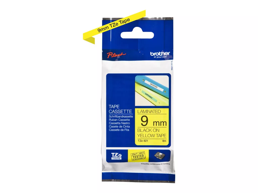 BROTHER CINTA ROTULADORA LAMINADA AMARILLO SOBRE NEGRO DE 9MM