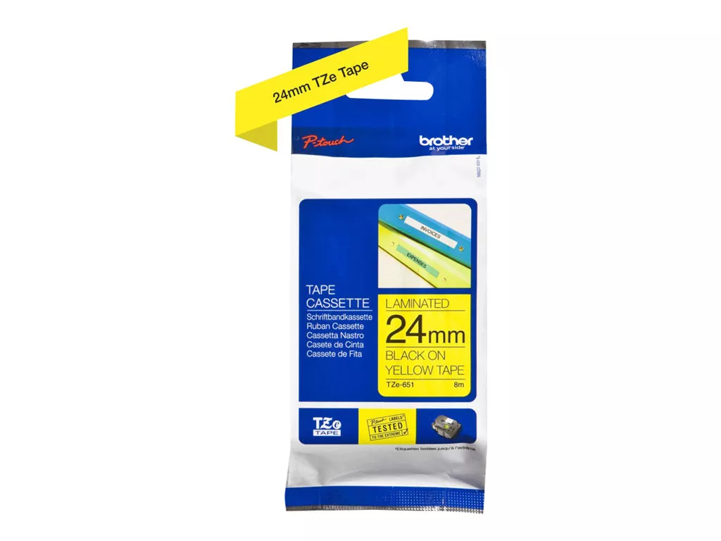 BROTHER CINTA ROTULADORA LAMINADA AMARILLO SOBRE NEGRO DE 24MM