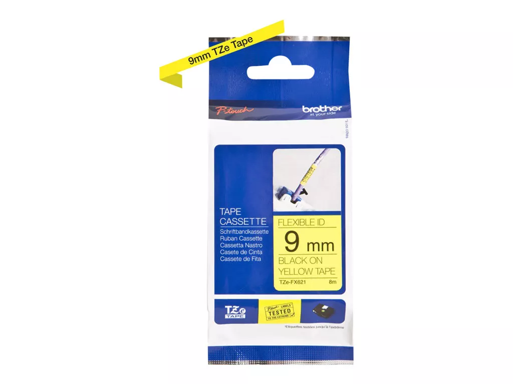 BROTHER CINTA ROTULADORA LAMINADA AMARILLO  SOBRE NEGRO (FLEXIBLES) DE 9 MM X 8 M.
