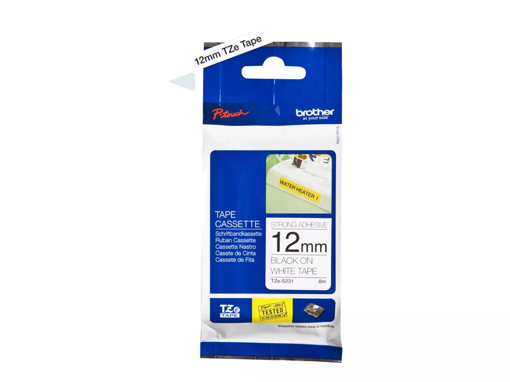 BROTHER CINTA ROTULADORA LAMINADA BLANCO SOBRE NEGRO DE 12MM (SUPERADHESIVA)