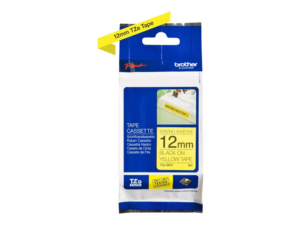 BROTHER CINTA ROTULADORA LAMINADA AMARILLO SOBRE NEGRO DE 12MM (SUPERADHESIVA)